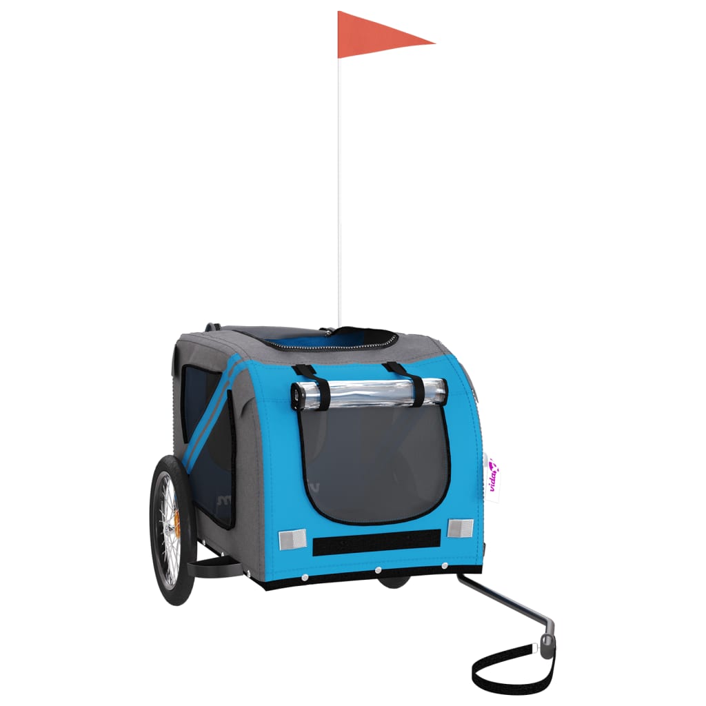 vidaXL Hondenfietstrailer oxford stof en ijzer blauw en grijs afbeelding