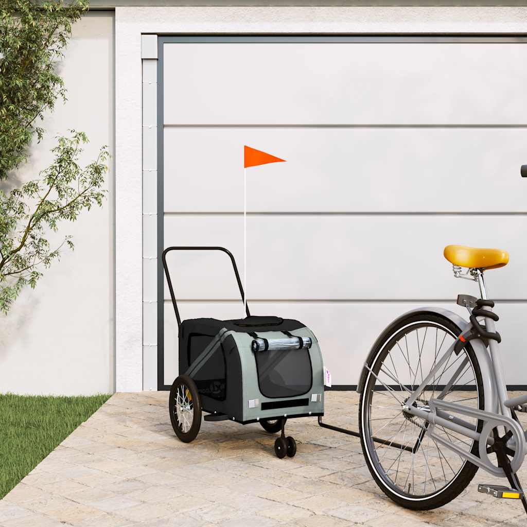 hundetrailer til cykel oxfordstof og jern grå og sort