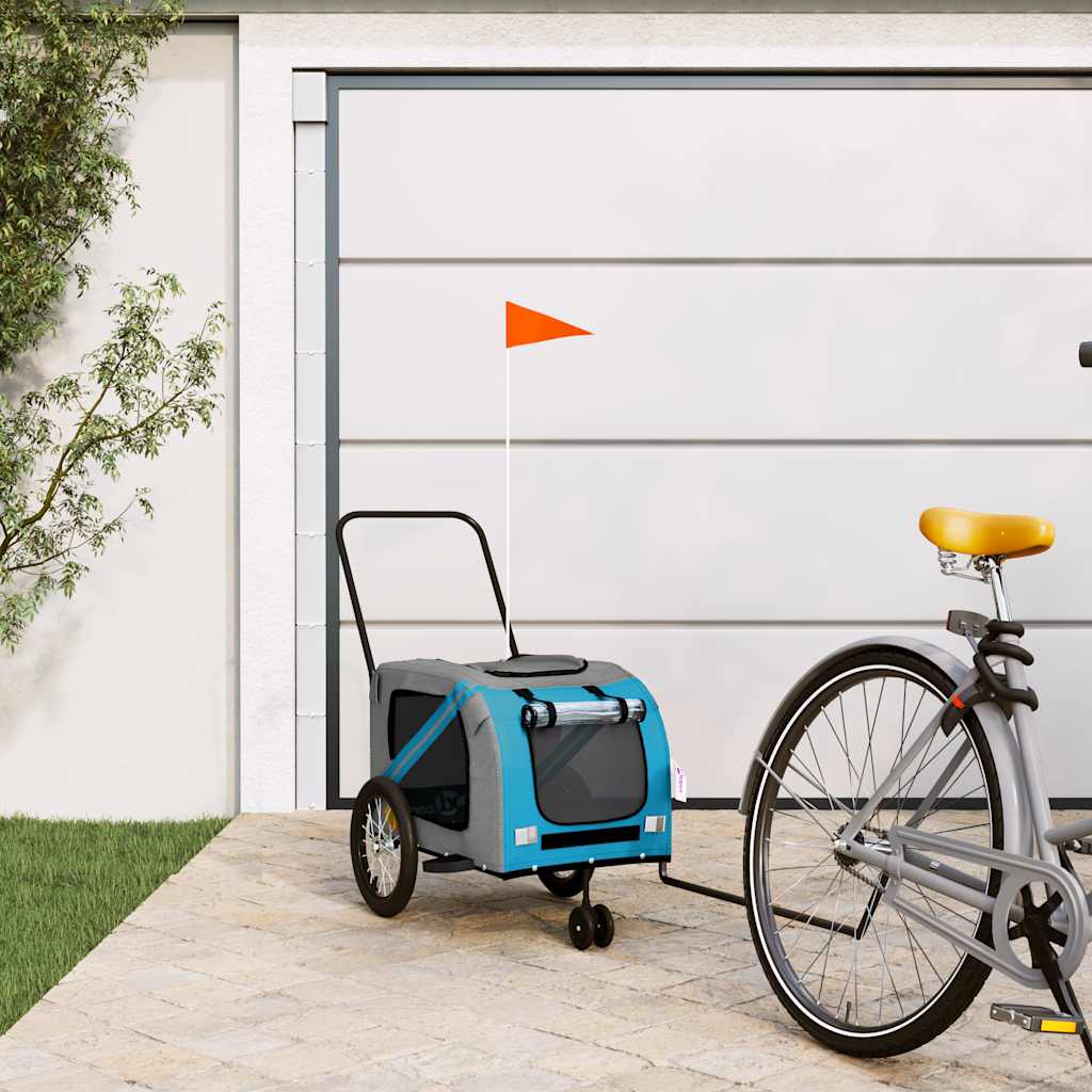 vidaXL Remorcă bicicletă pentru animale de companie, albastră și gri, material Oxford și fier