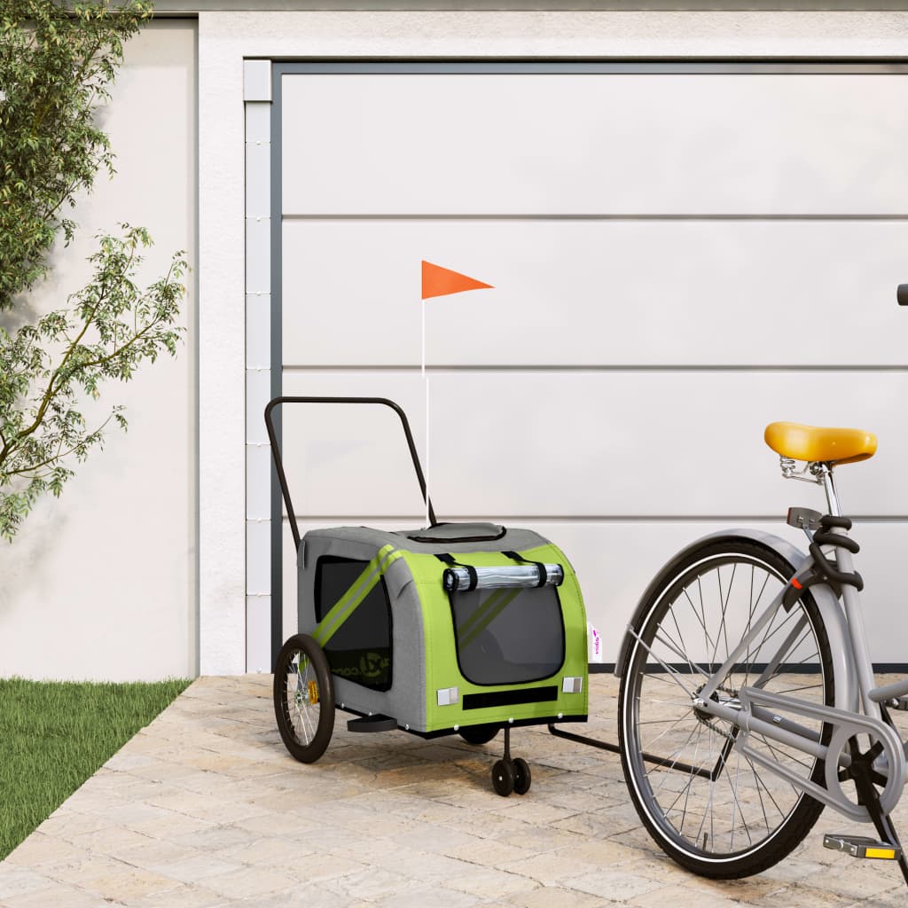 Vozík za kolo pro psa zelený a šedý oxfordská tkanina a železo