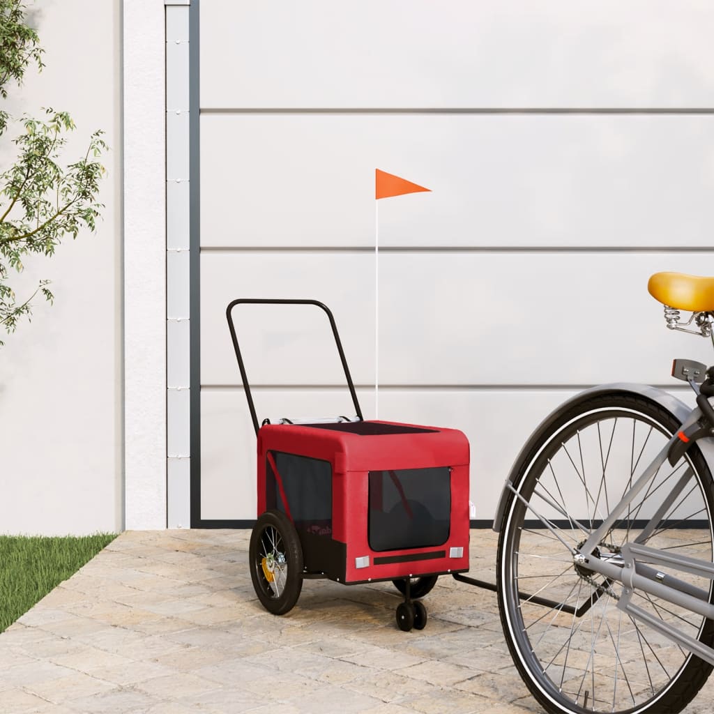 vidaXL Remorcă bicicletă animale companie, roșu/negru, oxford/fier