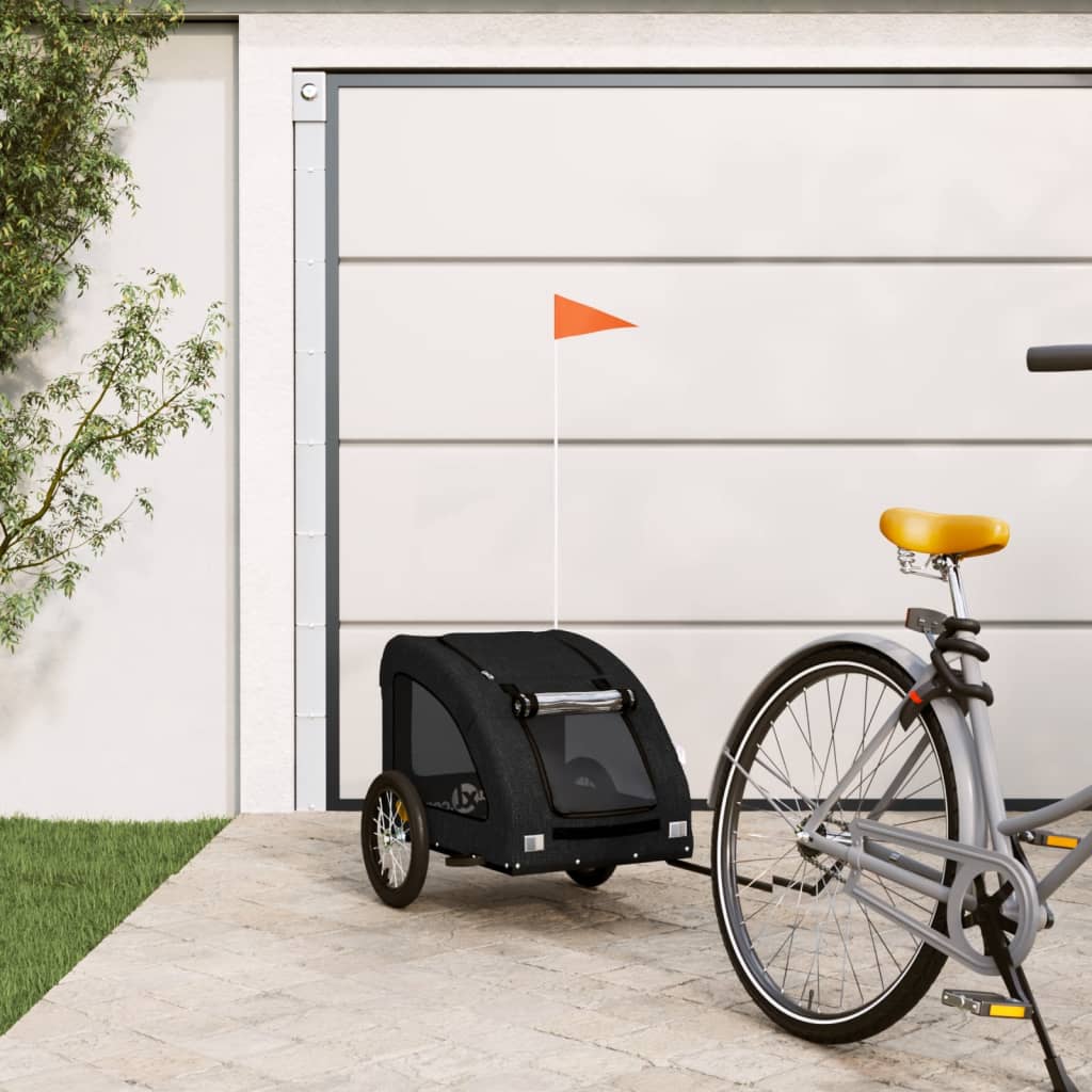 vidaXL Remorcă bicicletă animale companie, negru, textil oxford/fier