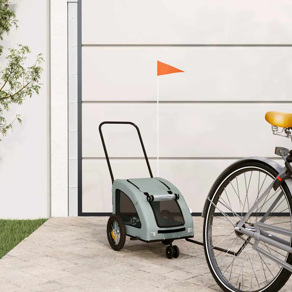 vidaXL Remorcă de bicicletă animale companie, gri, textil oxford/fier