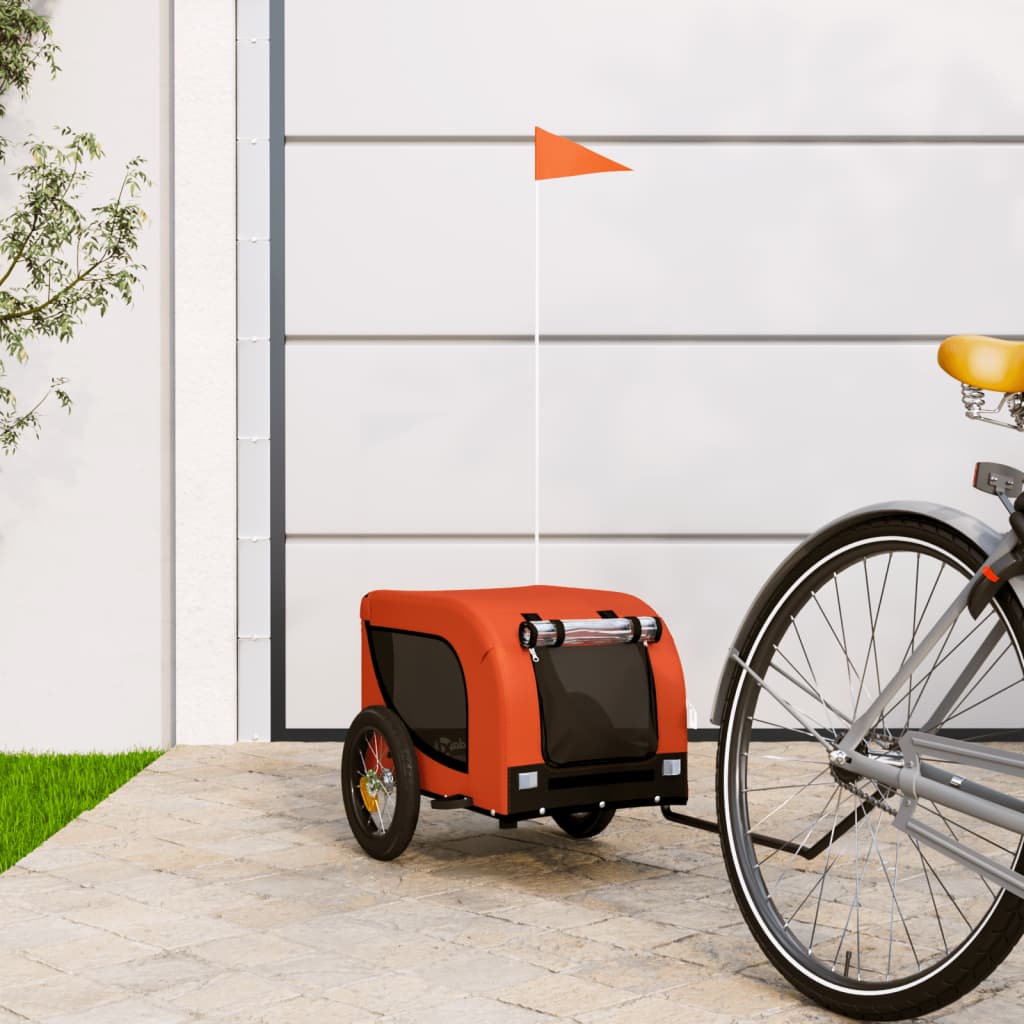 Remorque de vélo pour chien orange et noir tissu oxford et fer - Jusqu’à 30kg