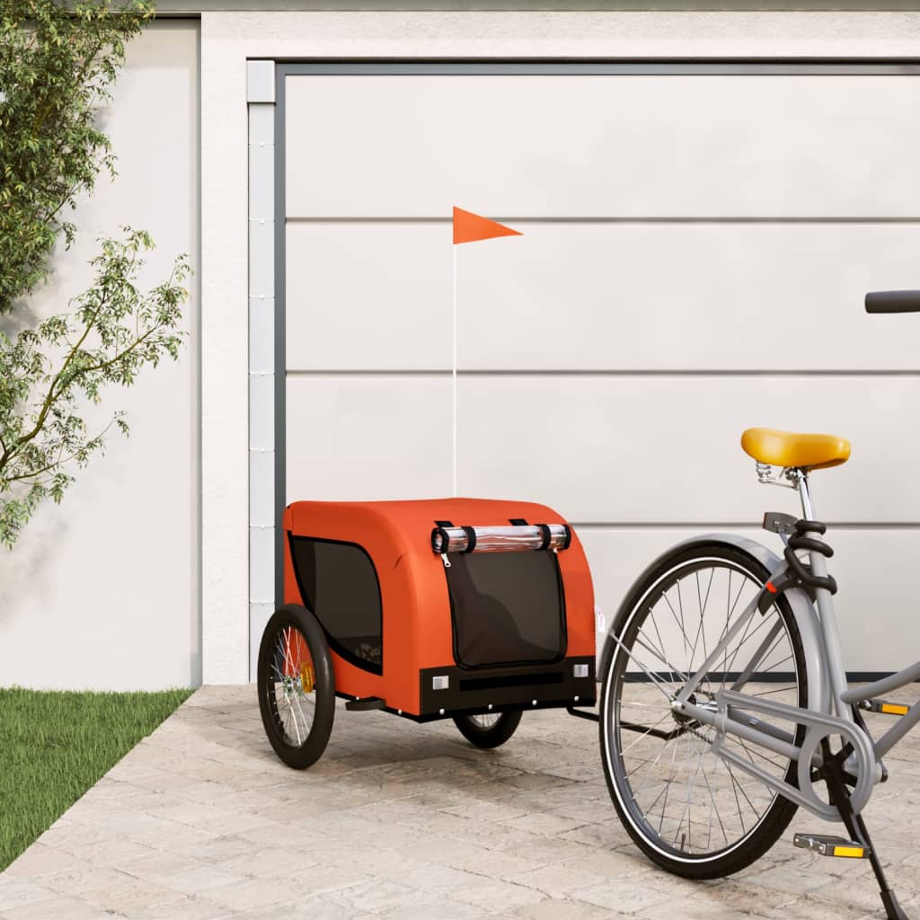 Remorque de vélo pour chien orange et noir tissu oxford et fer - Jusqu’à 45kg