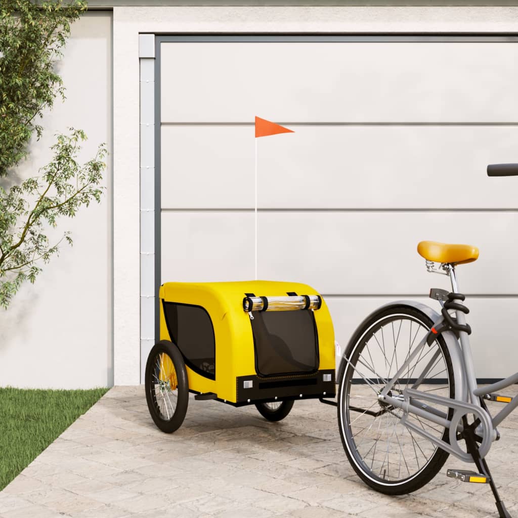 vidaXL Remorcă bicicletă animale companie, galben/negru, oxford/fier