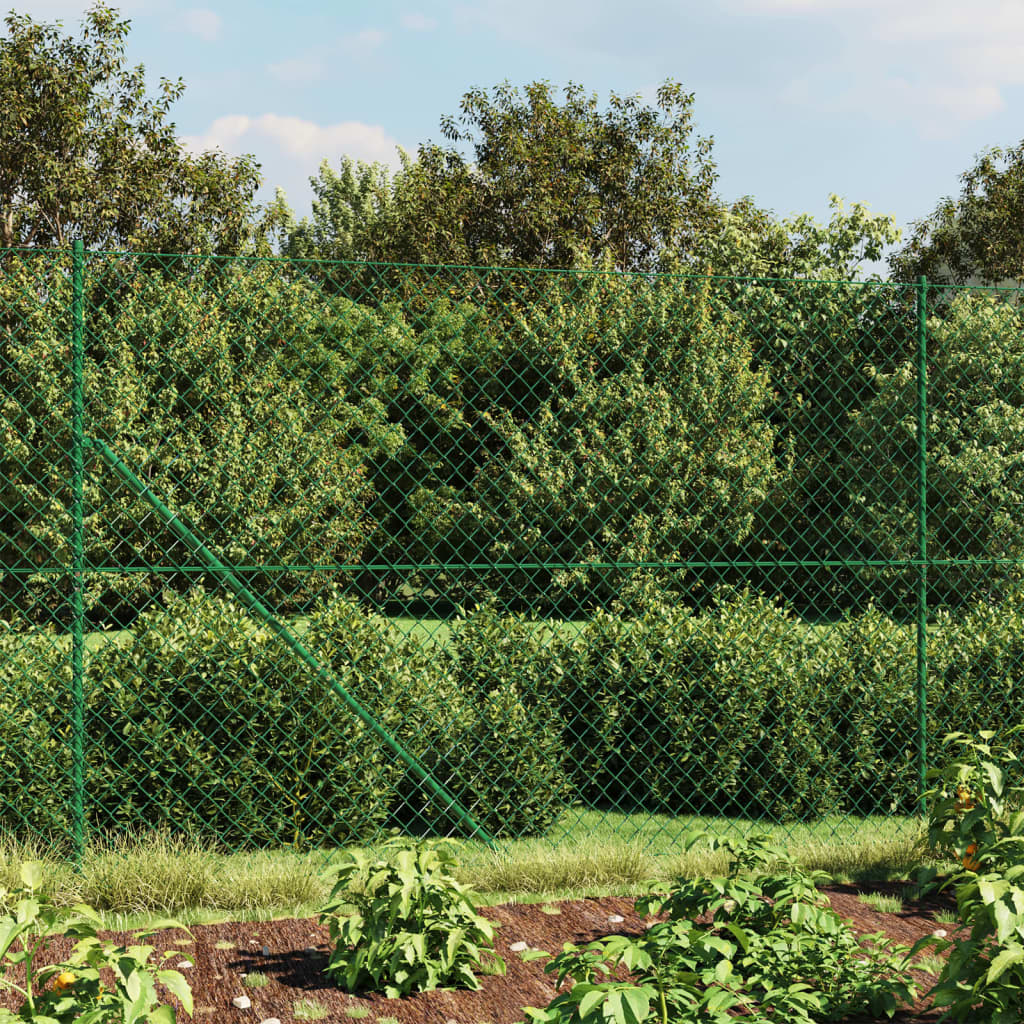 vidaXL Chain Link Fence with Flange Green 1.4×25 m