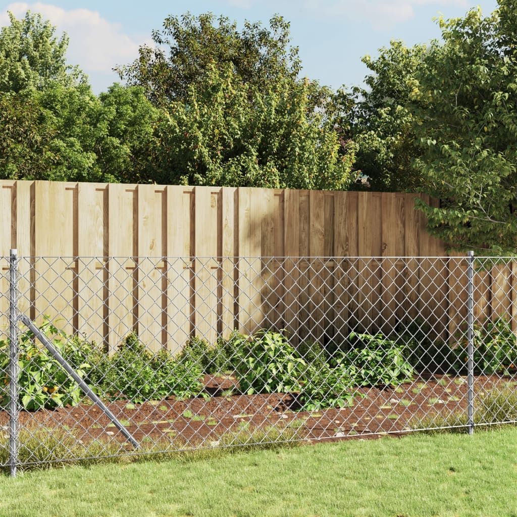 vidaXL Gard plasă de sârmă cu țăruși de fixare, argintiu, 1x10 m