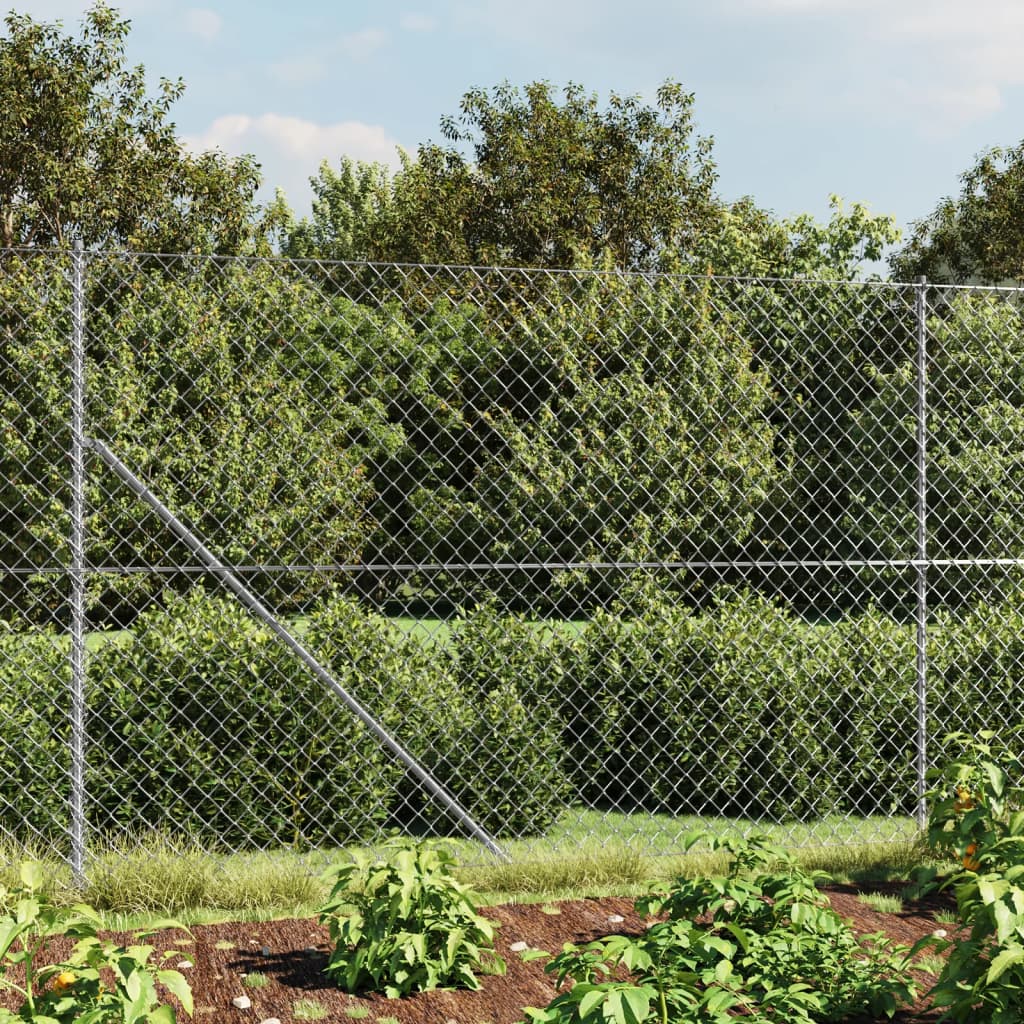 vidaXL Maschendrahtzaun mit Bodenhülsen Silbern 1,4x10 m