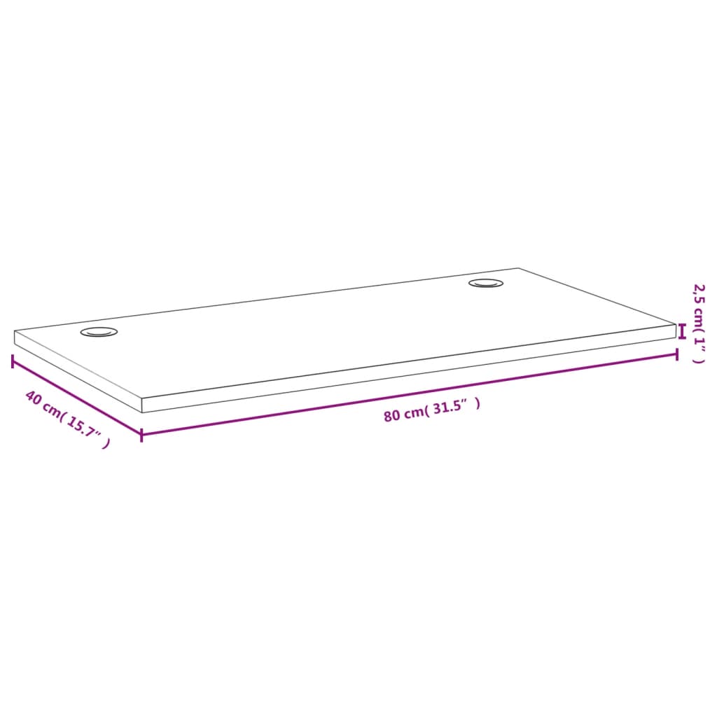 Bambusowy blat biurkowy, 80x40x2,5 cm, kolor naturalny