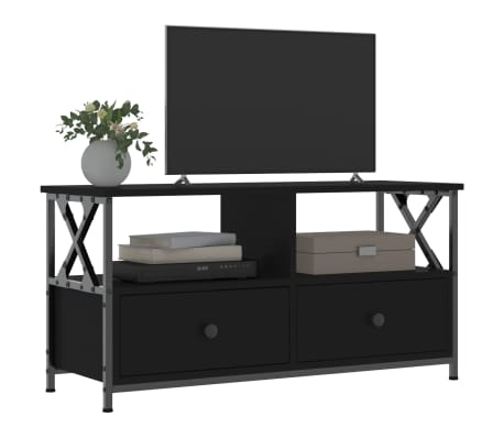 vidaXL Comodă TV, negru, 90x33x45 cm, lemn prelucrat & fier