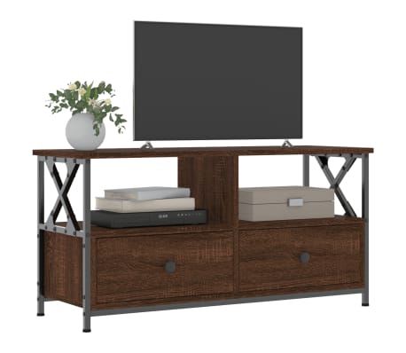vidaXL Meuble TV ch&ecirc;ne marron 90x33x45 cm bois d'ing&eacute;nierie et fer
