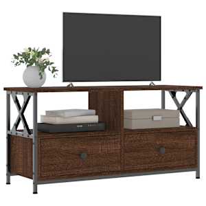 vidaXL Meuble TV ch&ecirc;ne marron 90x33x45 cm bois d'ing&eacute;nierie et fer