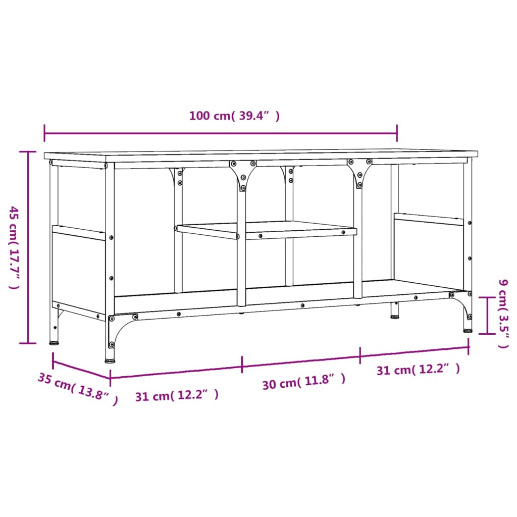 TV skříňka hnědý dub 100 x 35 x 45 cm kompozitní dřevo a železo