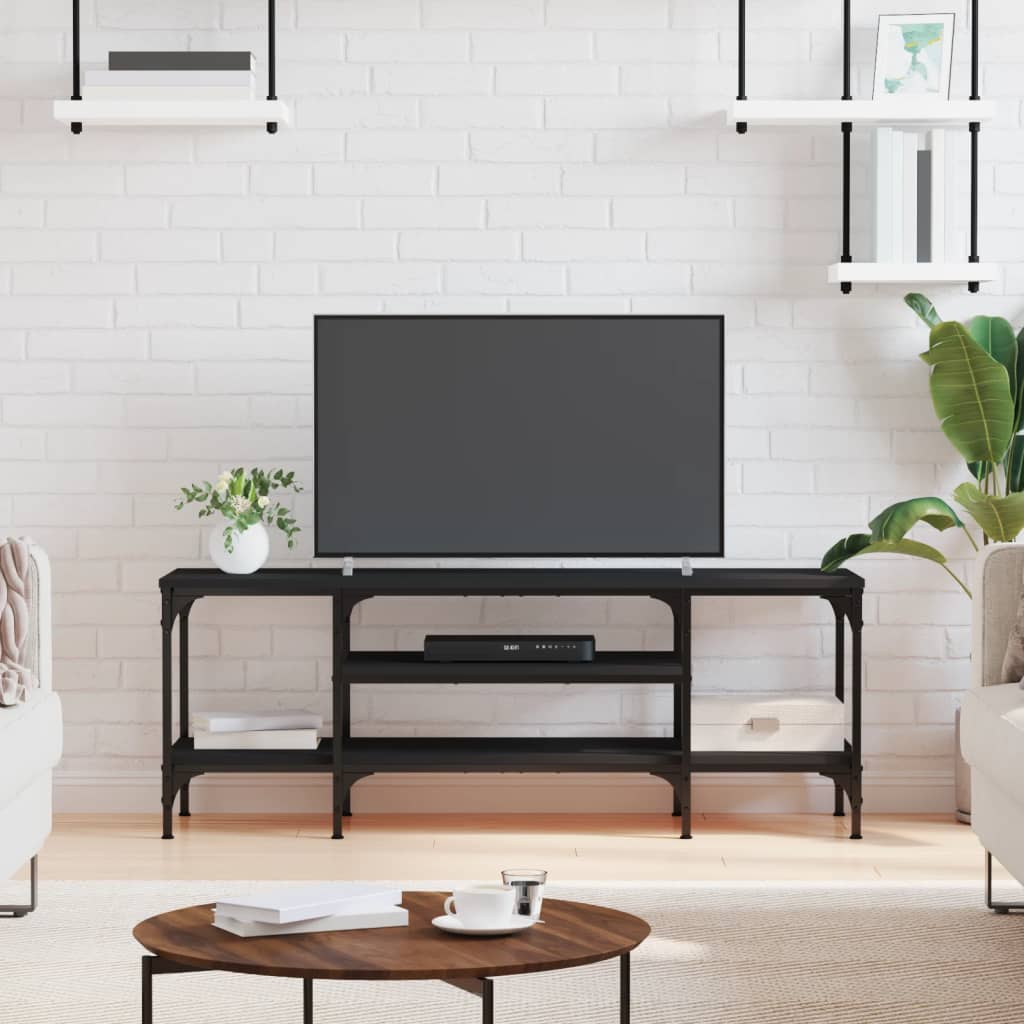 vidaXL Comodă TV, negru, 121x35x45 cm, lemn prelucrat & fier