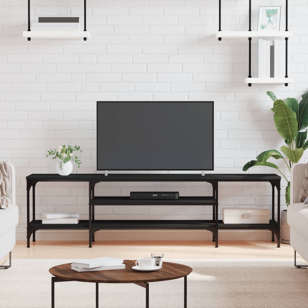 vidaXL Comodă TV, negru, 161x35x45 cm, lemn prelucrat & fier