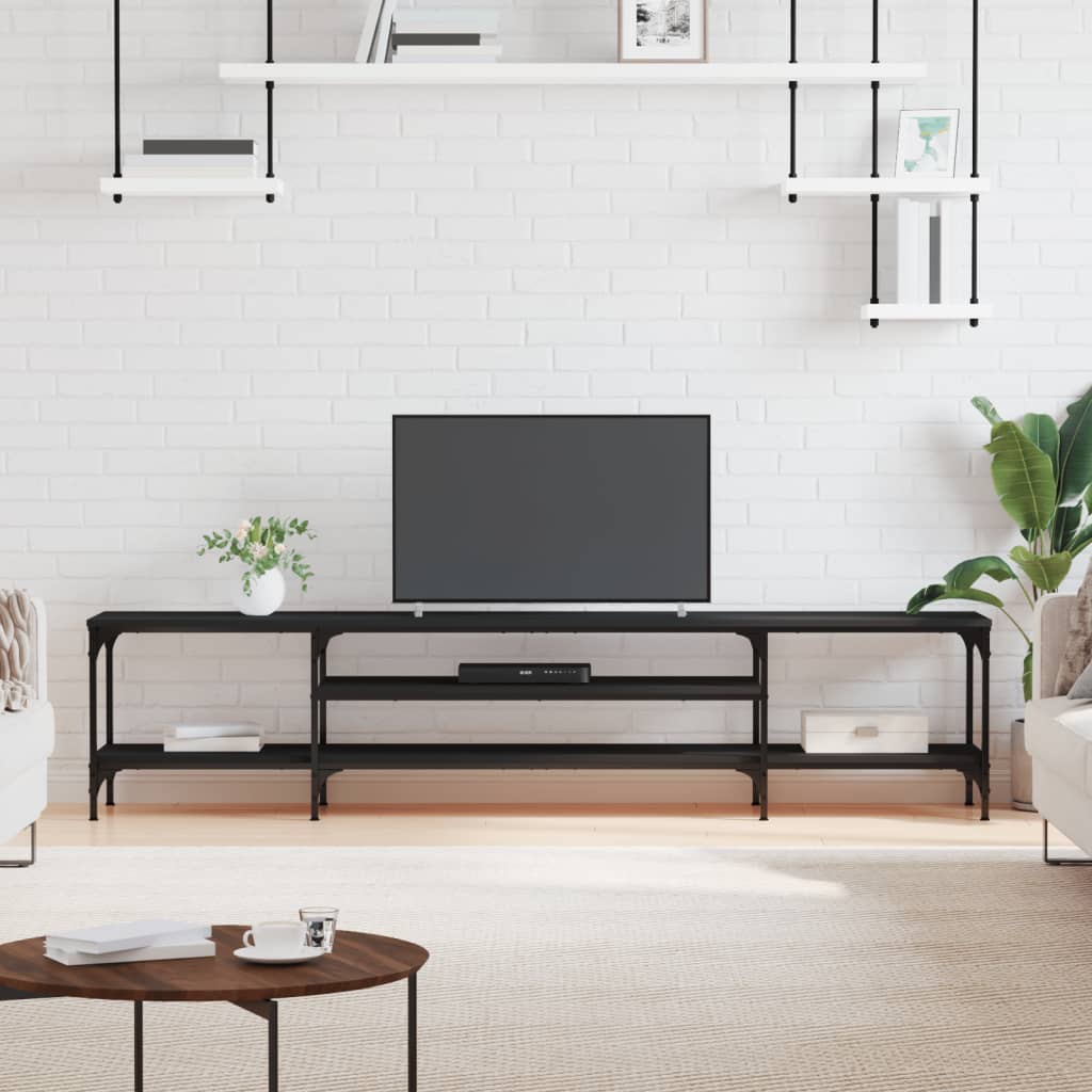 vidaXL Comodă TV, negru, 201x35x45 cm, lemn prelucrat & fier