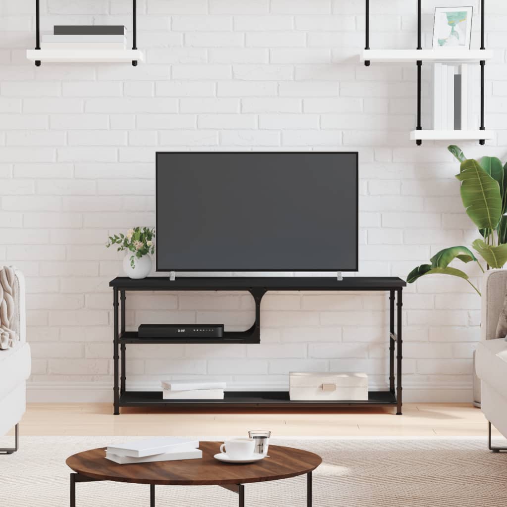 vidaXL Comodă TV, negru, 103x38x46,5 cm, lemn prelucrat și oțel