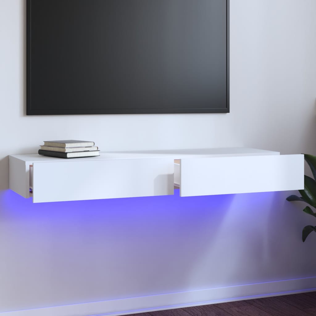 vidaXL Comodă TV cu lumini LED, alb, 120x35x15,5 cm