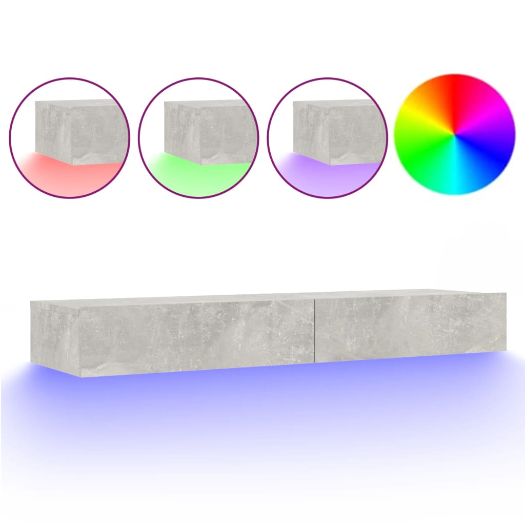 Comodă TV cu lumini LED, gri beton, 120x35x15,5 cm