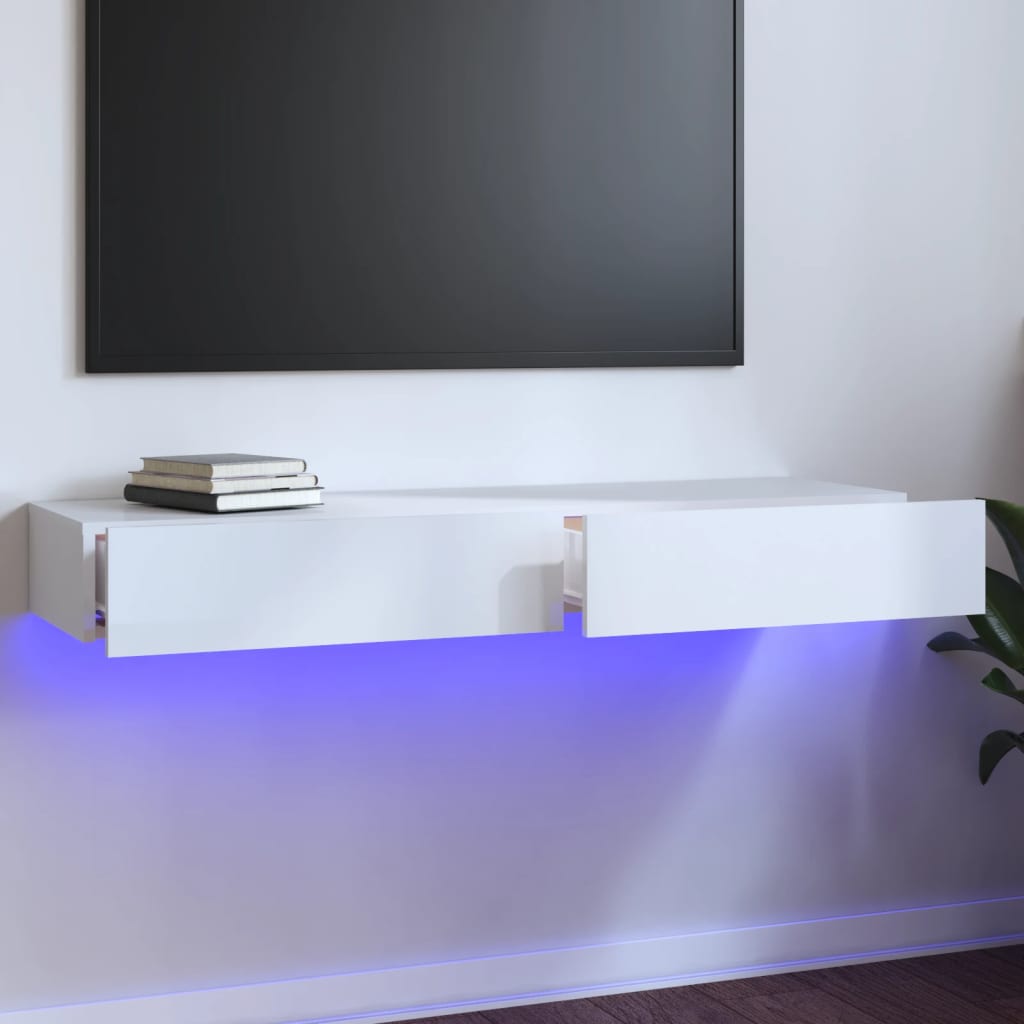 TV-Schrank mit LED-Leuchten Hochglanz-Weiß 120x35x15