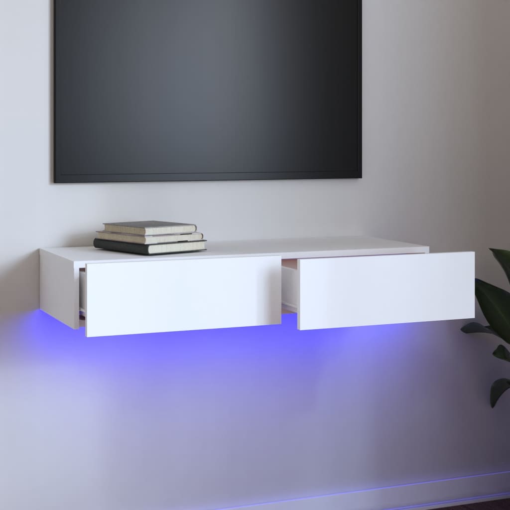 vidaXL Comodă TV cu lumini LED, alb, 90x35x15,5 cm