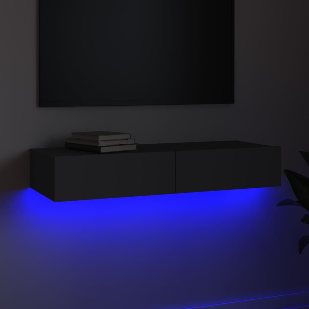 vidaXL Meuble TV avec lumières LED Gris 90x35x15,5 cm