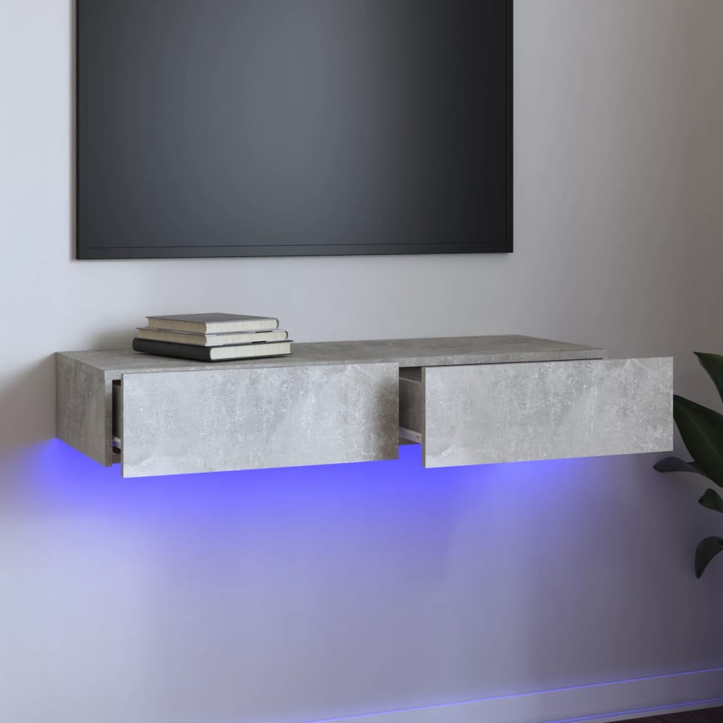 vidaXL Comodă TV cu lumini LED, gri beton, 90x35x15,5 cm