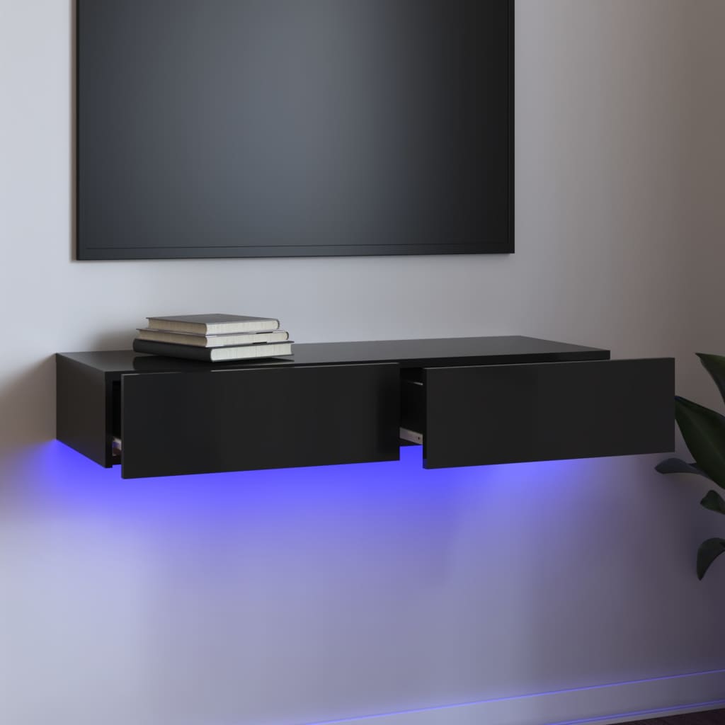 "vidaXL TV-taso LED-valoilla korkeakiilto musta 90x35x15,5 cm"