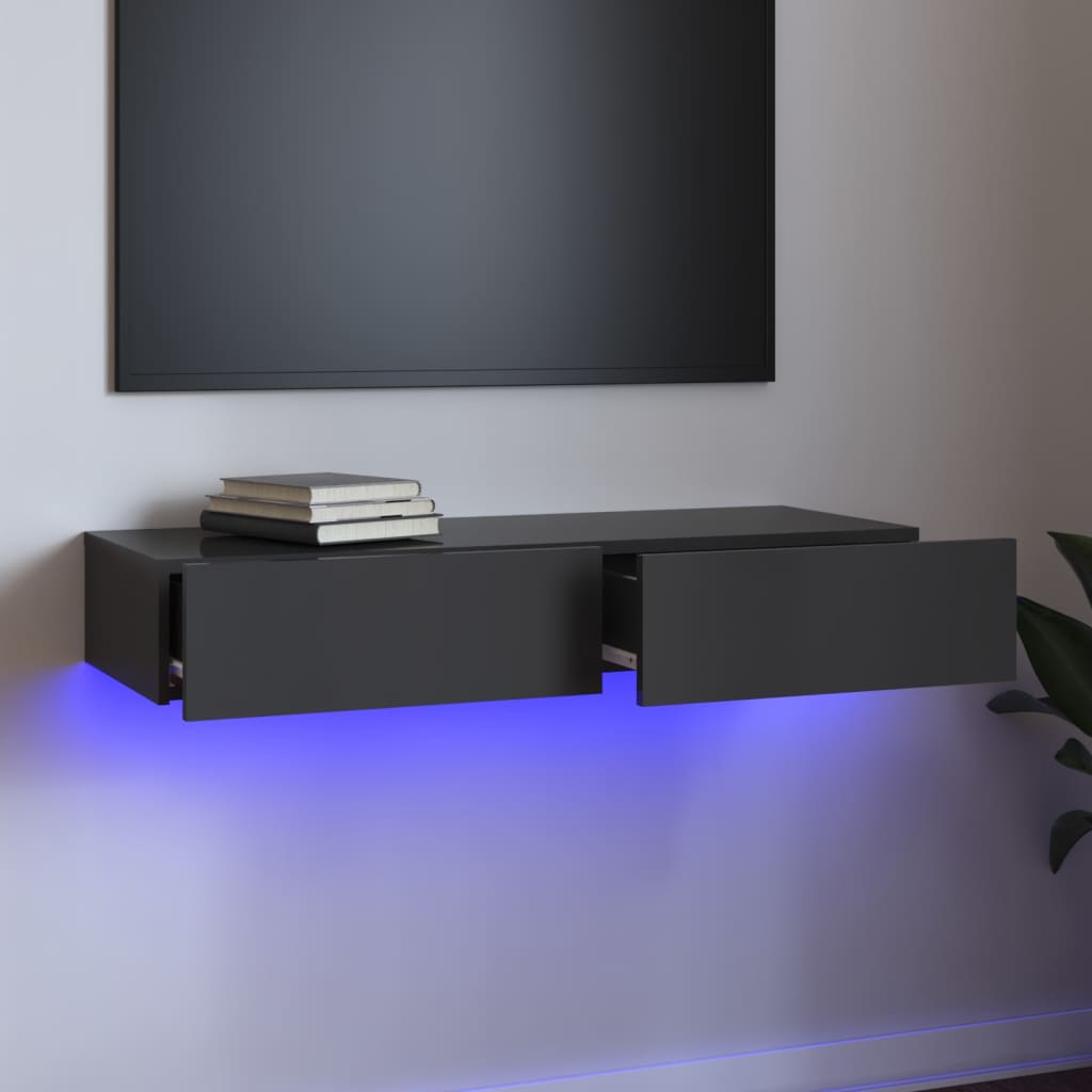 vidaXL Comodă TV cu lumini LED, gri extralucios, 90x35x15,5 cm