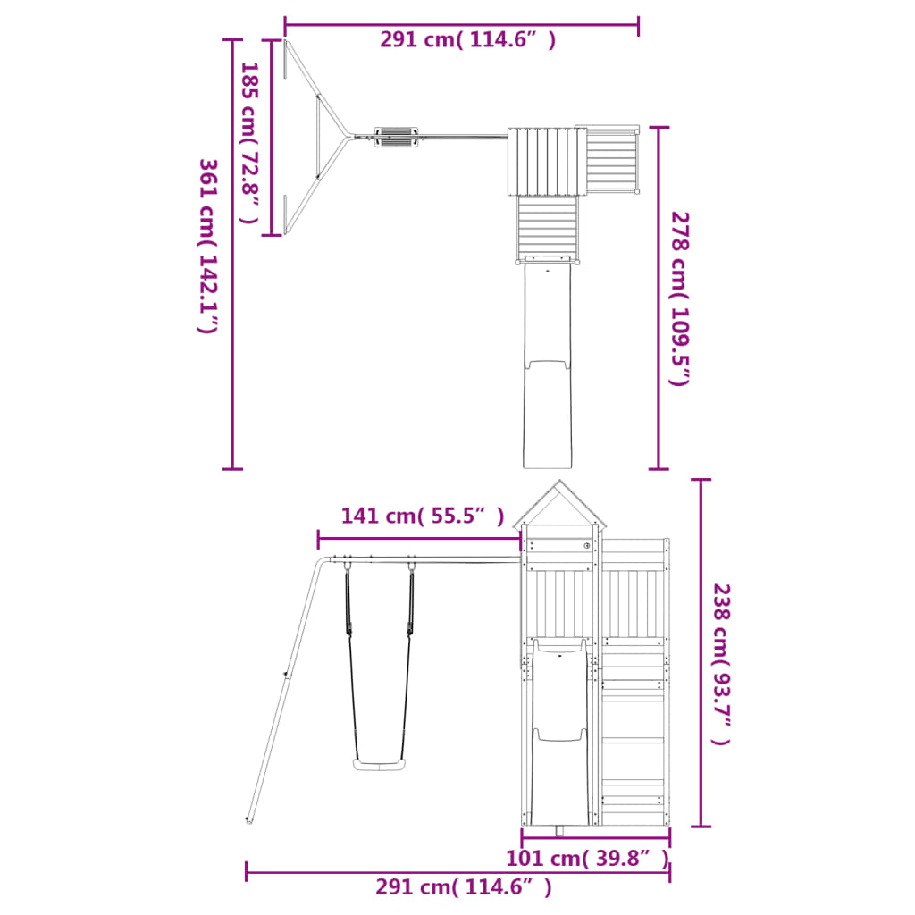 Swing Set Outdoor Backyard Wooden Playground Equipment for Kids Age 3-8 vidaXL - Picture 14 of 20