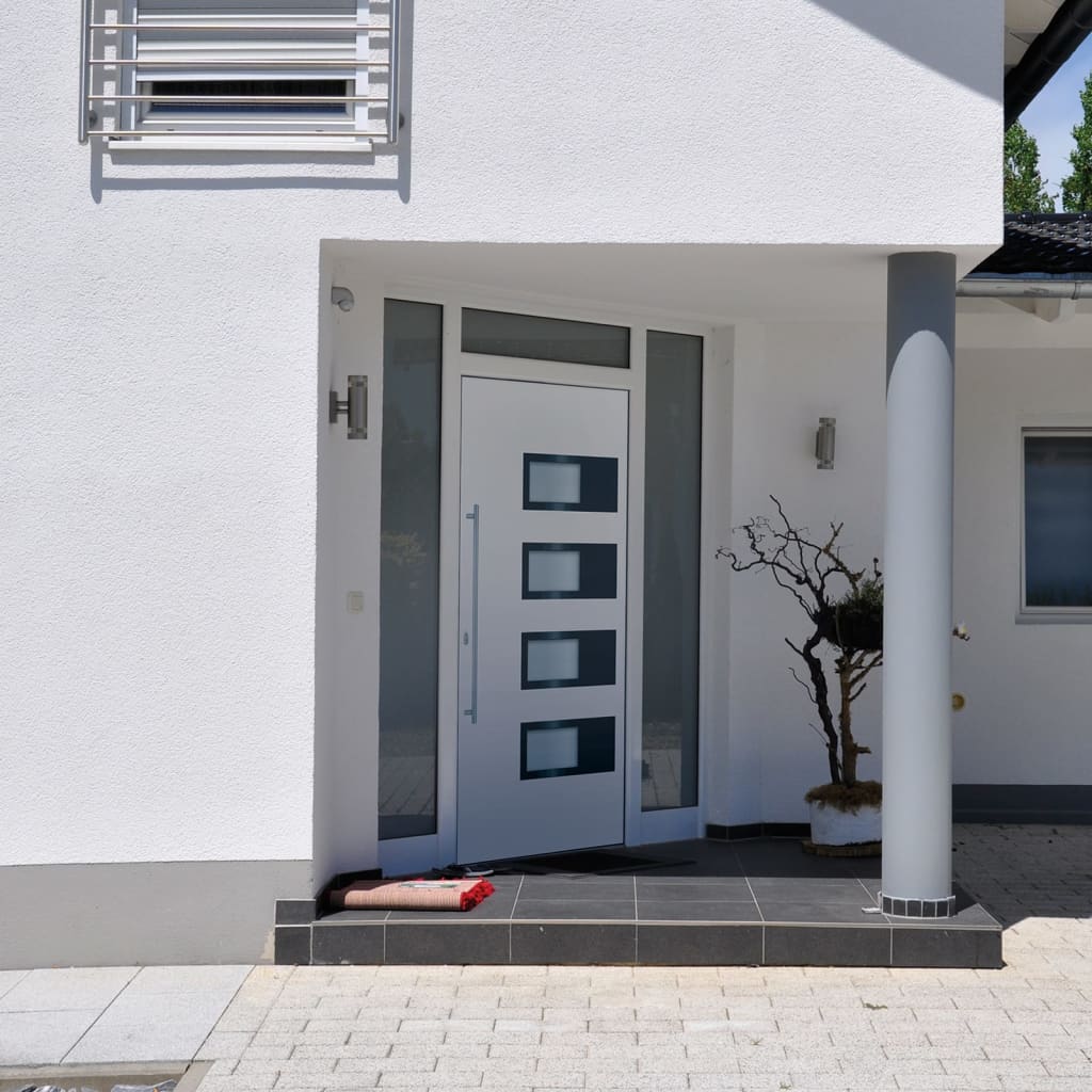 Hoveddør 110 × 210 cm - aluminium og PVC, hvid, venstre indadgående