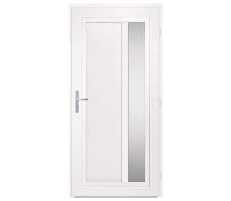 Porta D'ingresso In PVC Bianca 88x208 Cm - Porta Blindata Con 5 Punti Chiusura, Vetro Isolante, Soglia Alluminio, Kit Completo