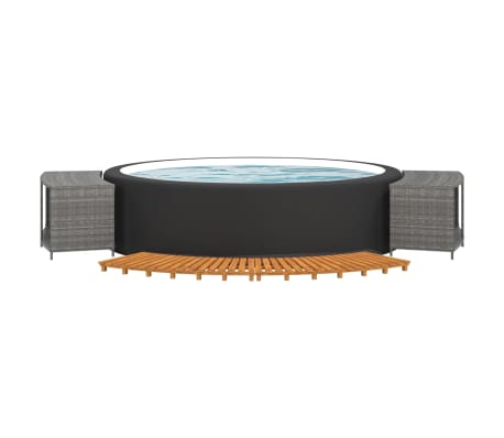 vidaXL Hot Tub Surround Grey Poly Rattan and Solid Wood Acacia