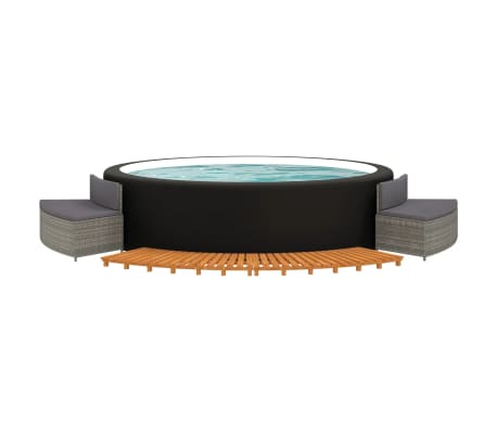 vidaXL Hot Tub Surround Grey Poly Rattan and Solid Wood Acacia