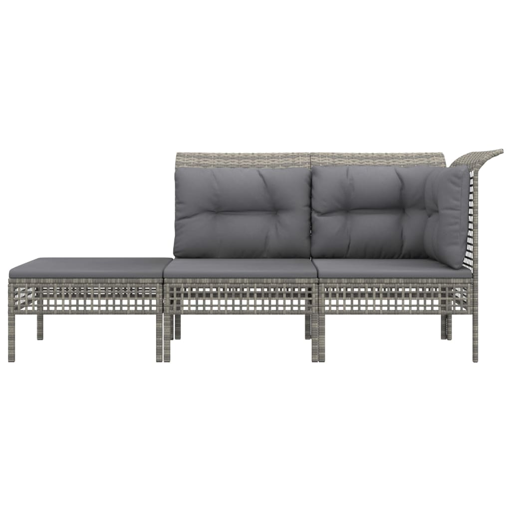 vidaXL 3-delige Loungeset met kussens poly rattan grijs afbeelding