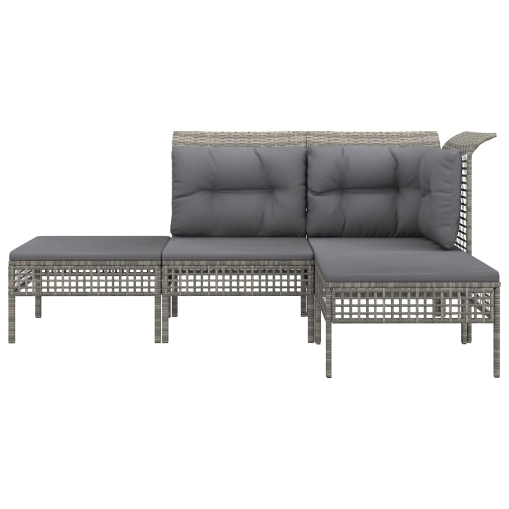 vidaXL 4-delige Loungeset met kussens poly rattan grijs afbeelding