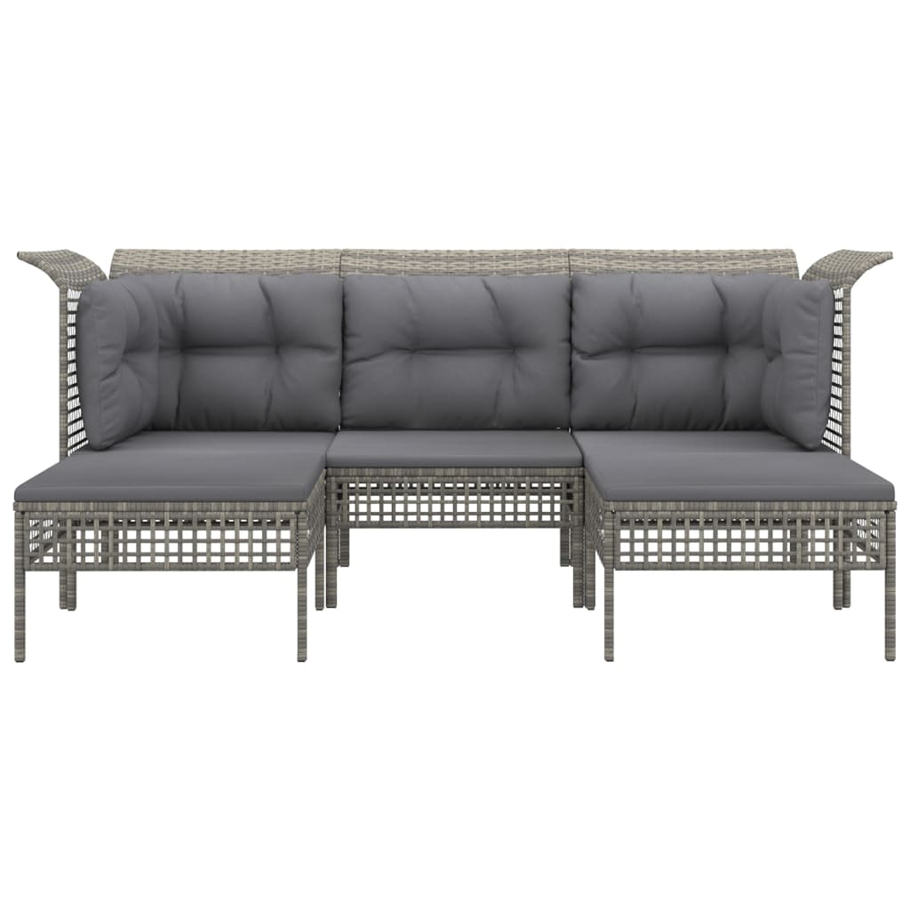 vidaXL 5-delige Loungeset met kussens poly rattan grijs afbeelding