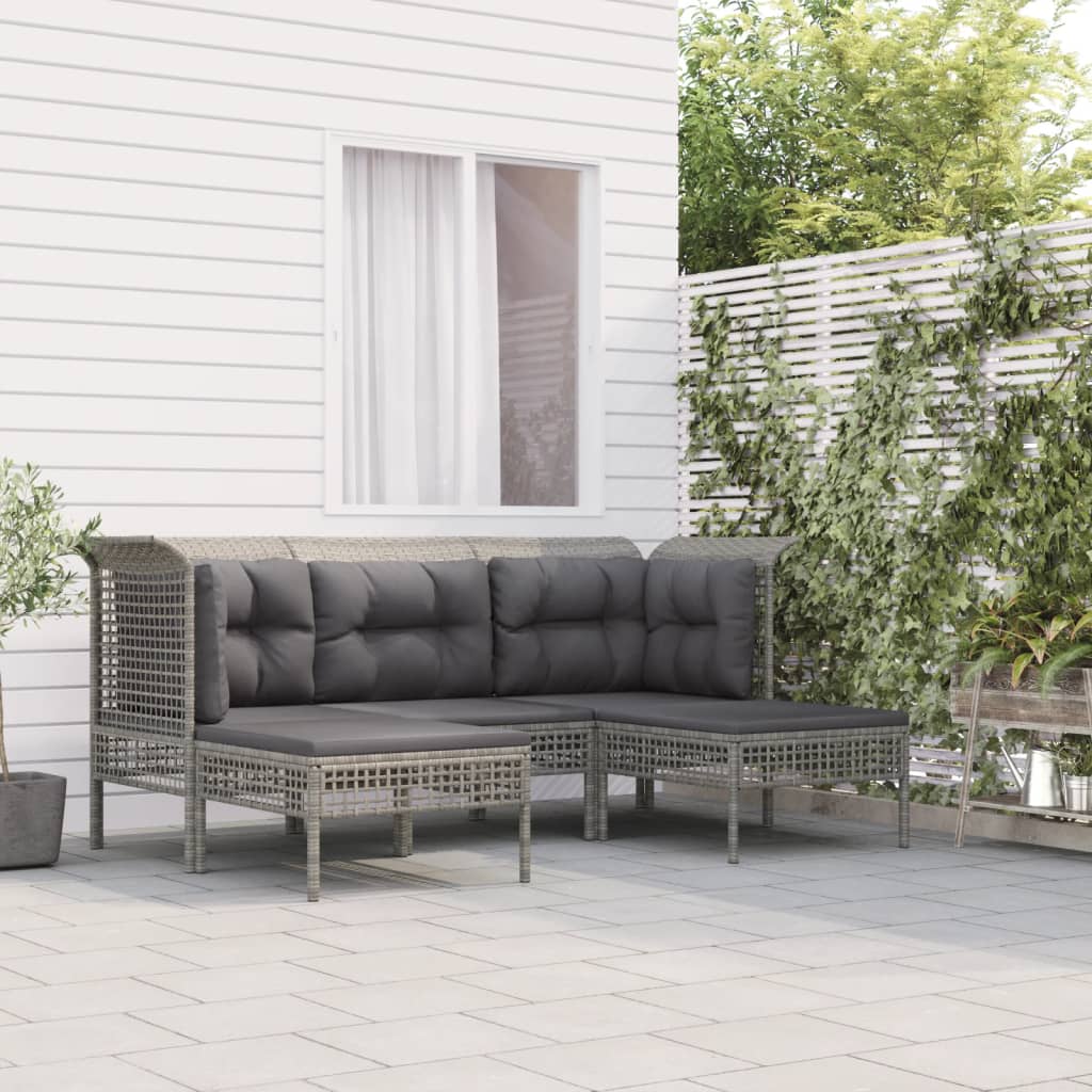 vidaXL Set mobilier de grădină cu perne, 5 piese, gri, poliratan