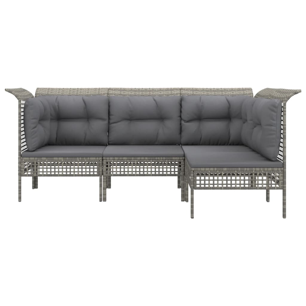 vidaXL 4-delige Loungeset met kussens poly rattan grijs afbeelding