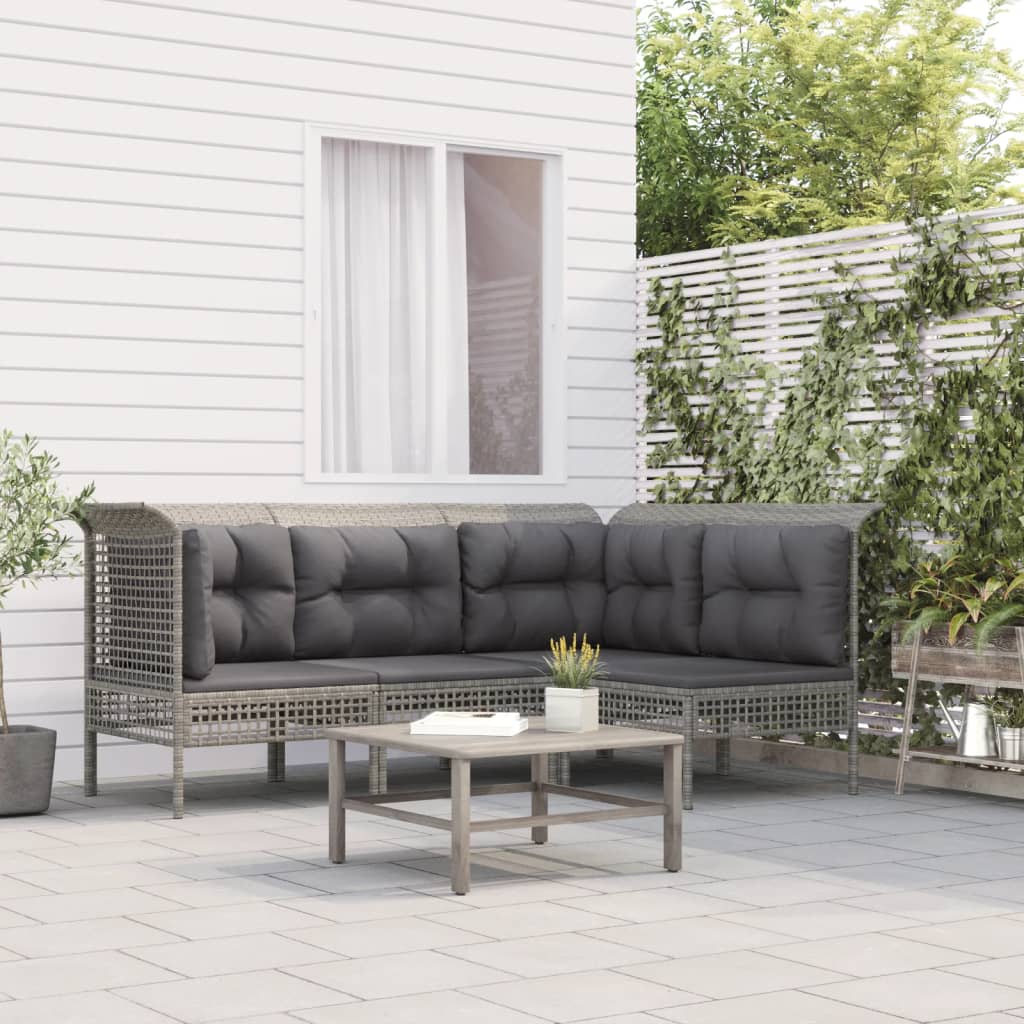 vidaXL 4-tlg. Garten-Lounge-Set mit Kissen Grau Poly Rattan