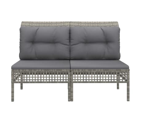 vidaXL Vidurinės sofos dalys su pagalvėmis, 2vnt., pilkos, poliratanas
