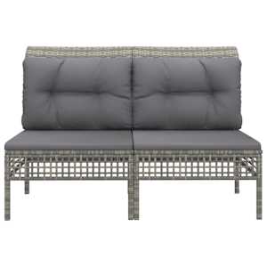 vidaXL Vidurinės sofos dalys su pagalvėmis, 2vnt., pilkos, poliratanas