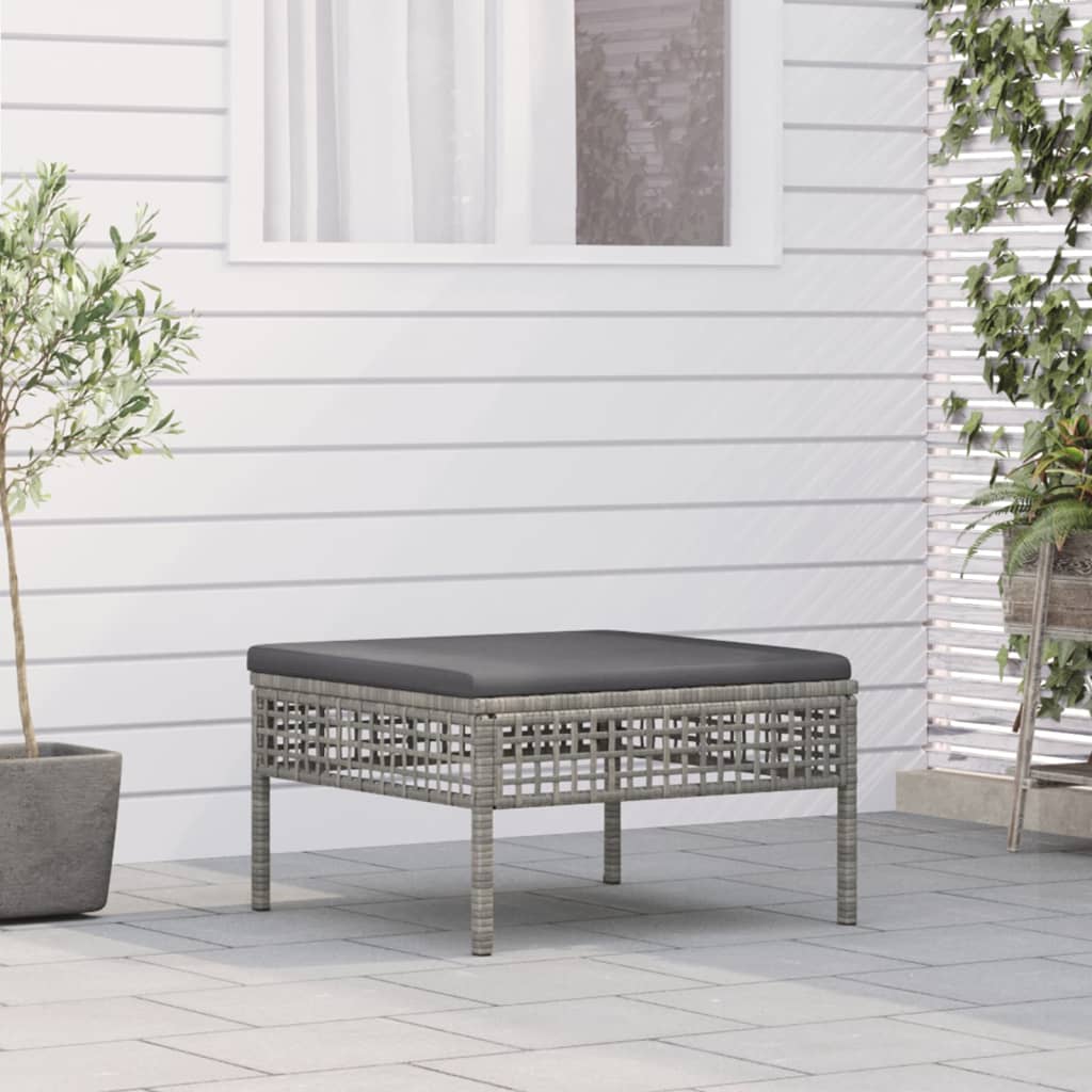 vidaXL Gartenhocker mit Kissen Grau Poly Rattan