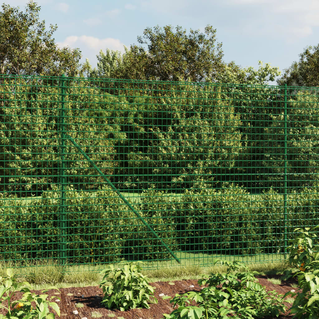 vidaXL Wire Mesh Fence with Spike Anchors Green 2×25 m