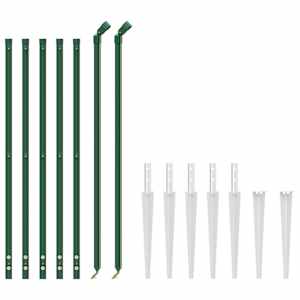 vidaXL Gard plasă de s&acirc;rmă cu țăruși de fixare, verde, 1,1x10 m