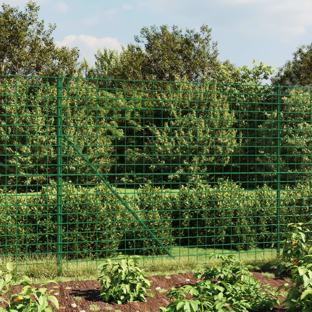 vidaXL Gard plasă de sârmă cu țăruși de fixare, verde, 1,4×25 m 14x25