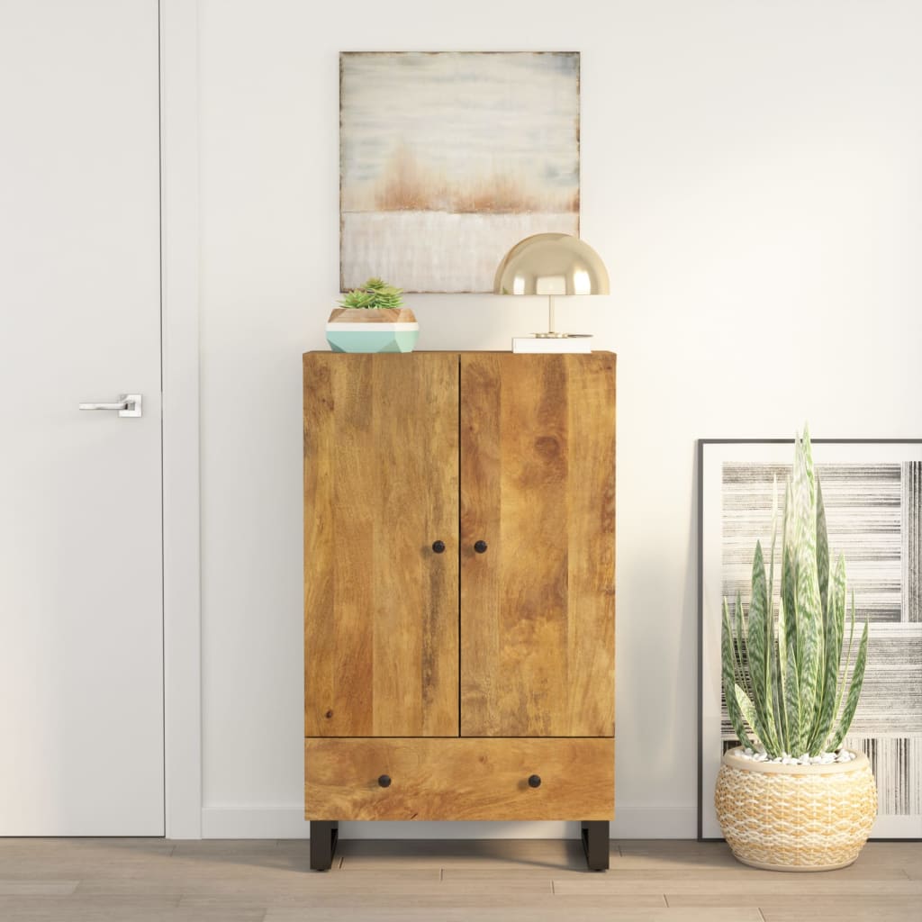 vidaXL Highboard mit Schublade 60x33x100 cm Massivholz Mango & Eisen