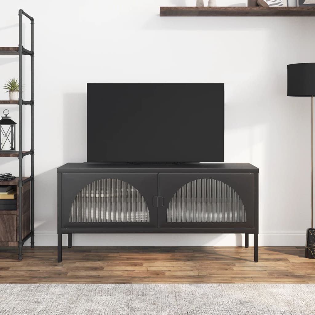 vidaXL Dulap TV, negru, 105x35x50 cm, sticlă și oțel