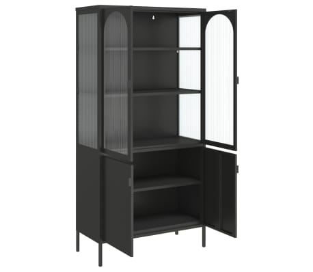 Credenza Acciaio E Vetro Antracite 75x35x105 Cm – Mobile Con Ripiano Regolabile